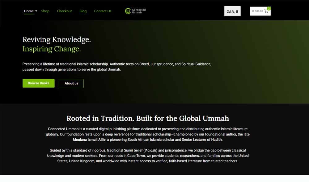 Connected Ummah Islamic eBook e-commerce store and podcast platform project portfolio